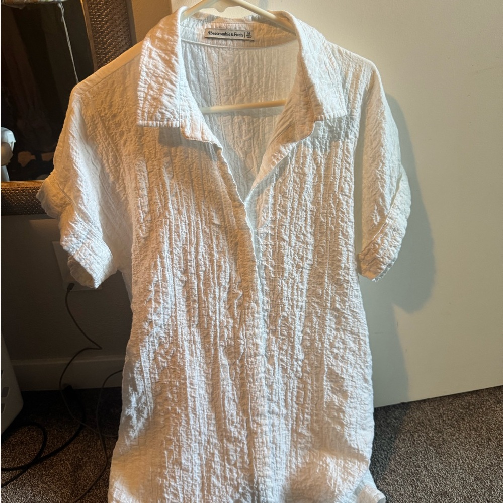 White Textured Button-Up dress